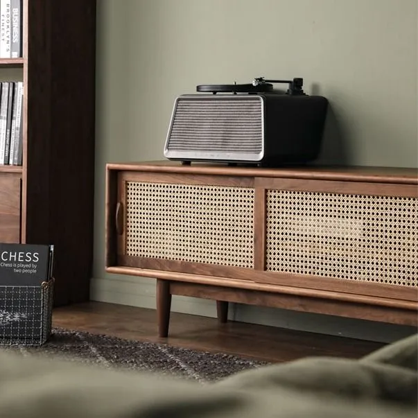 TV Cabinet With Sleek Rattan Sliding And 3 Draws